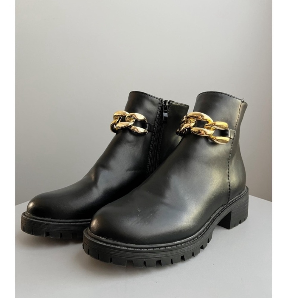 Nicole Miller Chain Link Black Combat Boots